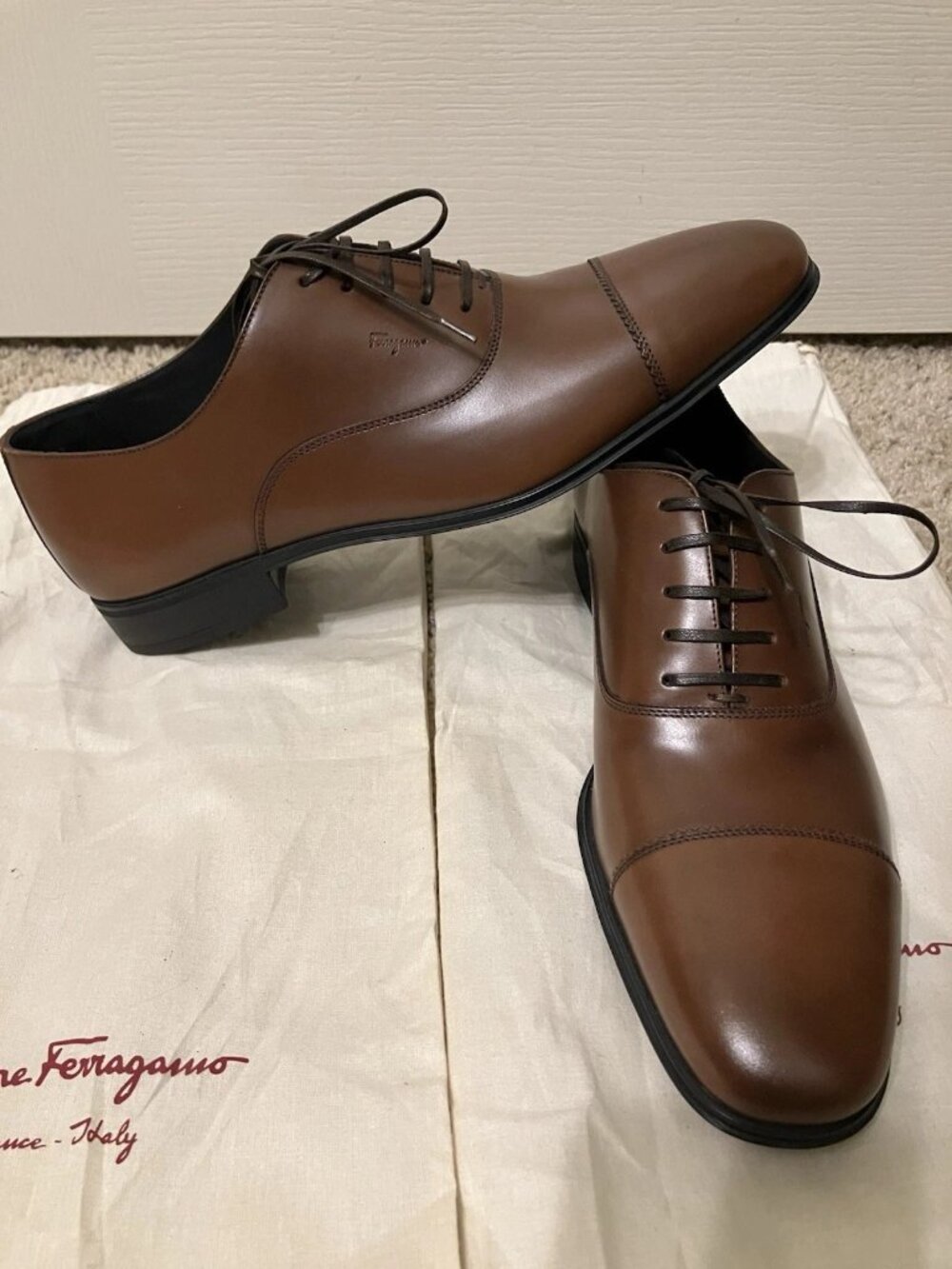 Salvatore Ferragamo Dress Shoes CAP TOE OXFORDS Brown - Sz 6.5 2E Made in Italy